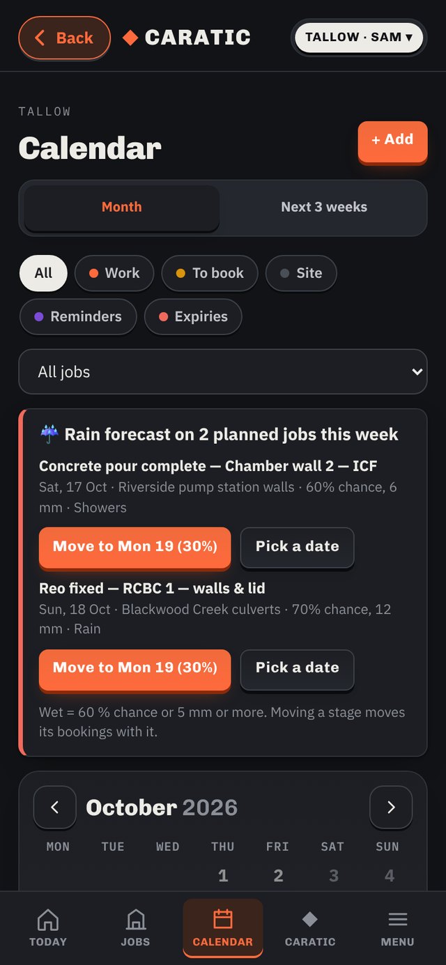 Calendar in dark mode