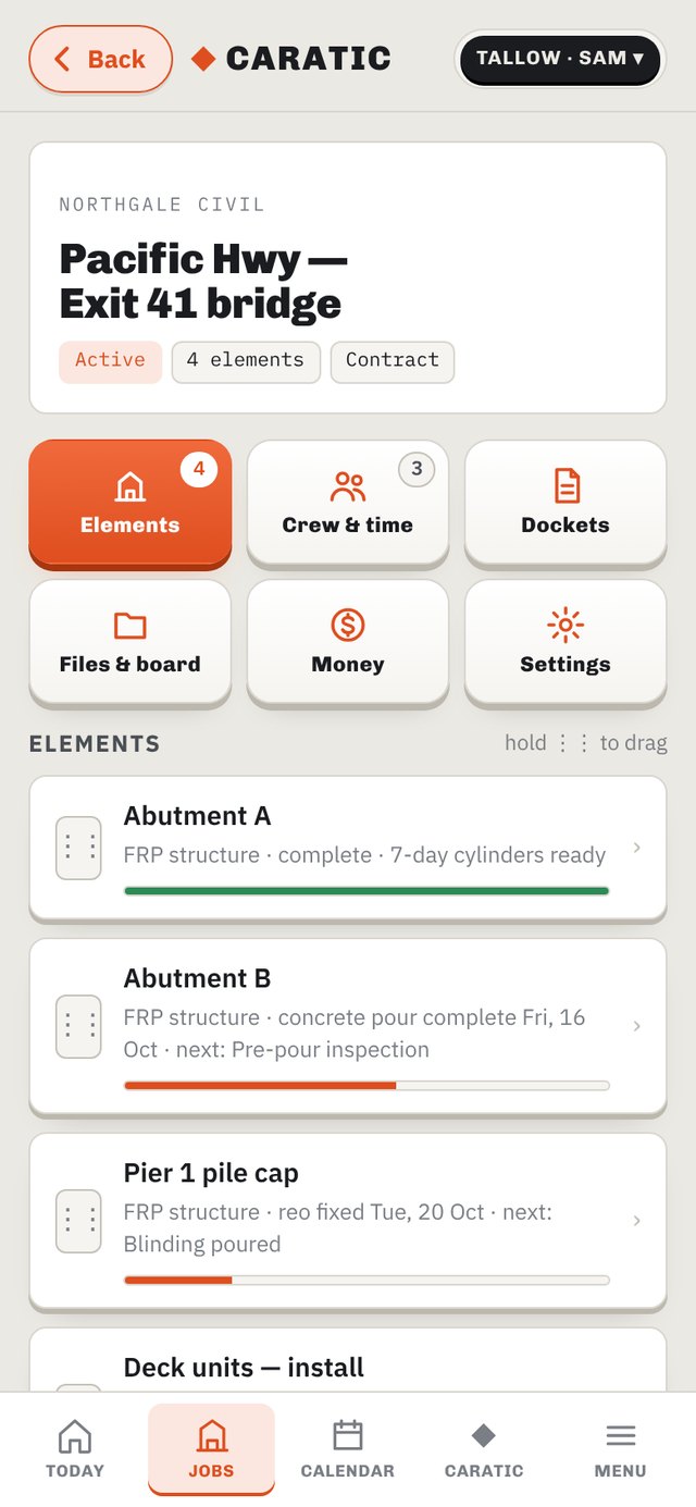 Job page — elements with stage progress